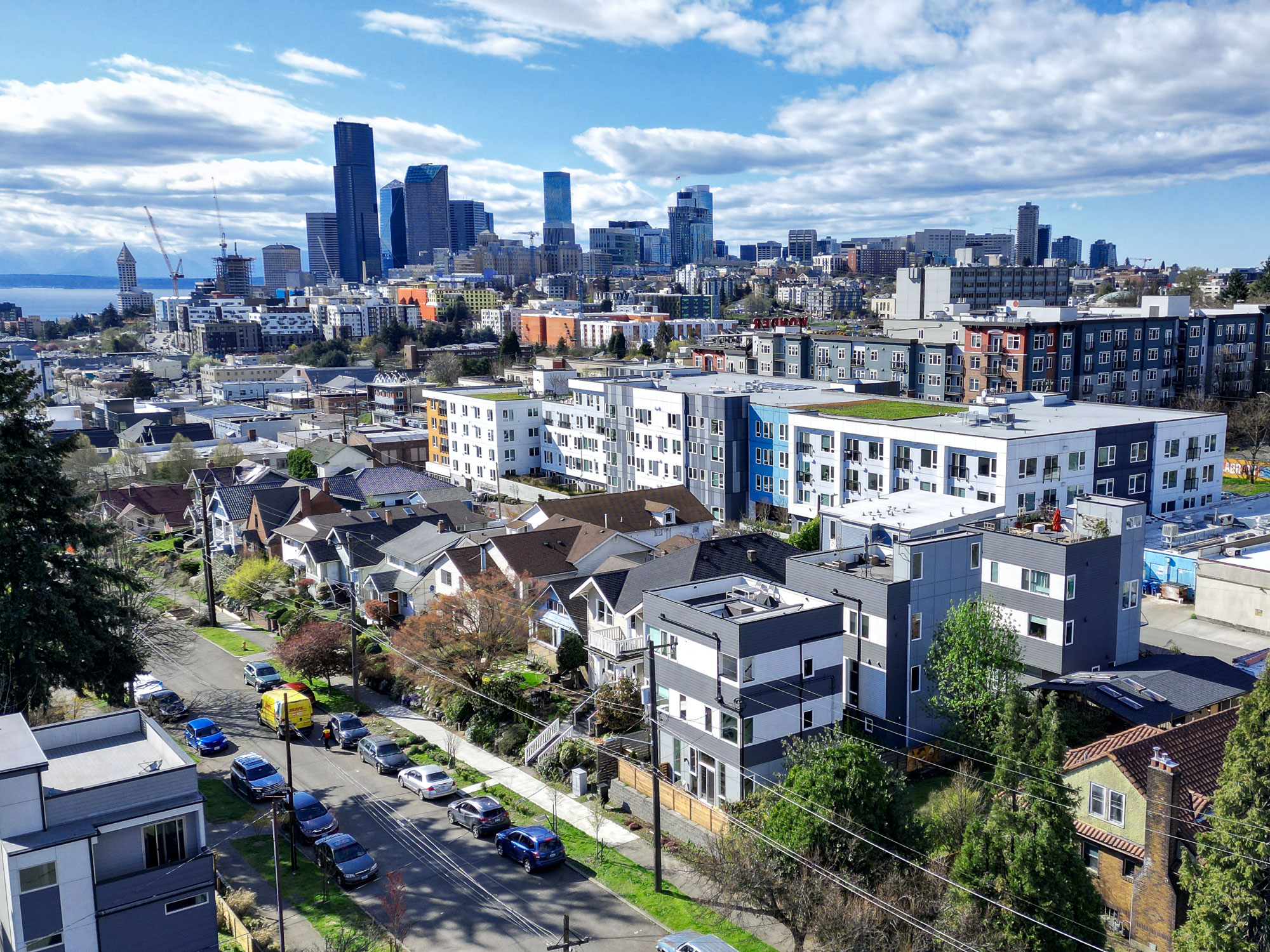 Aerial view of single family homes in the Central District.