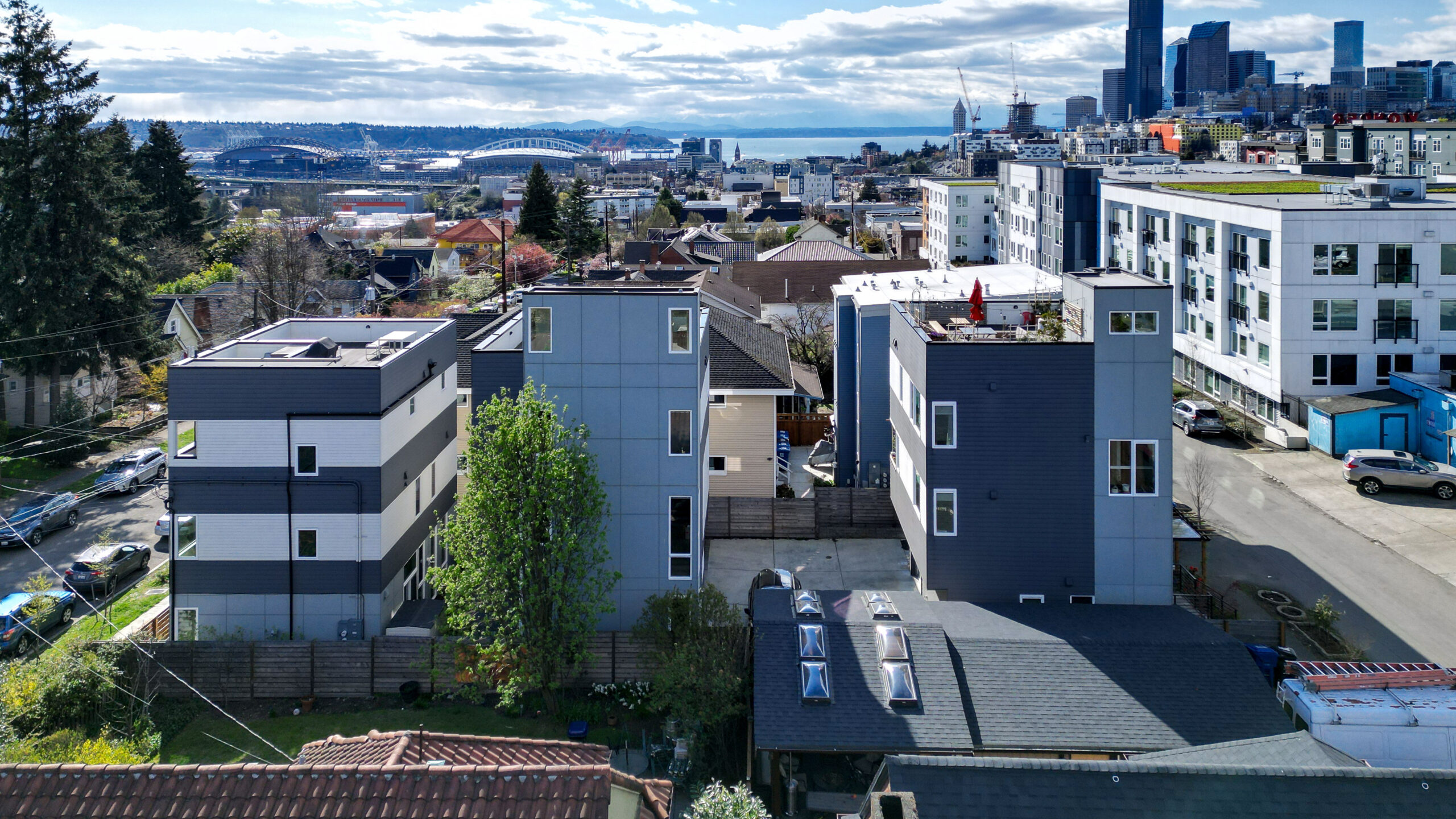Aerial view of single family homes in the Central District.