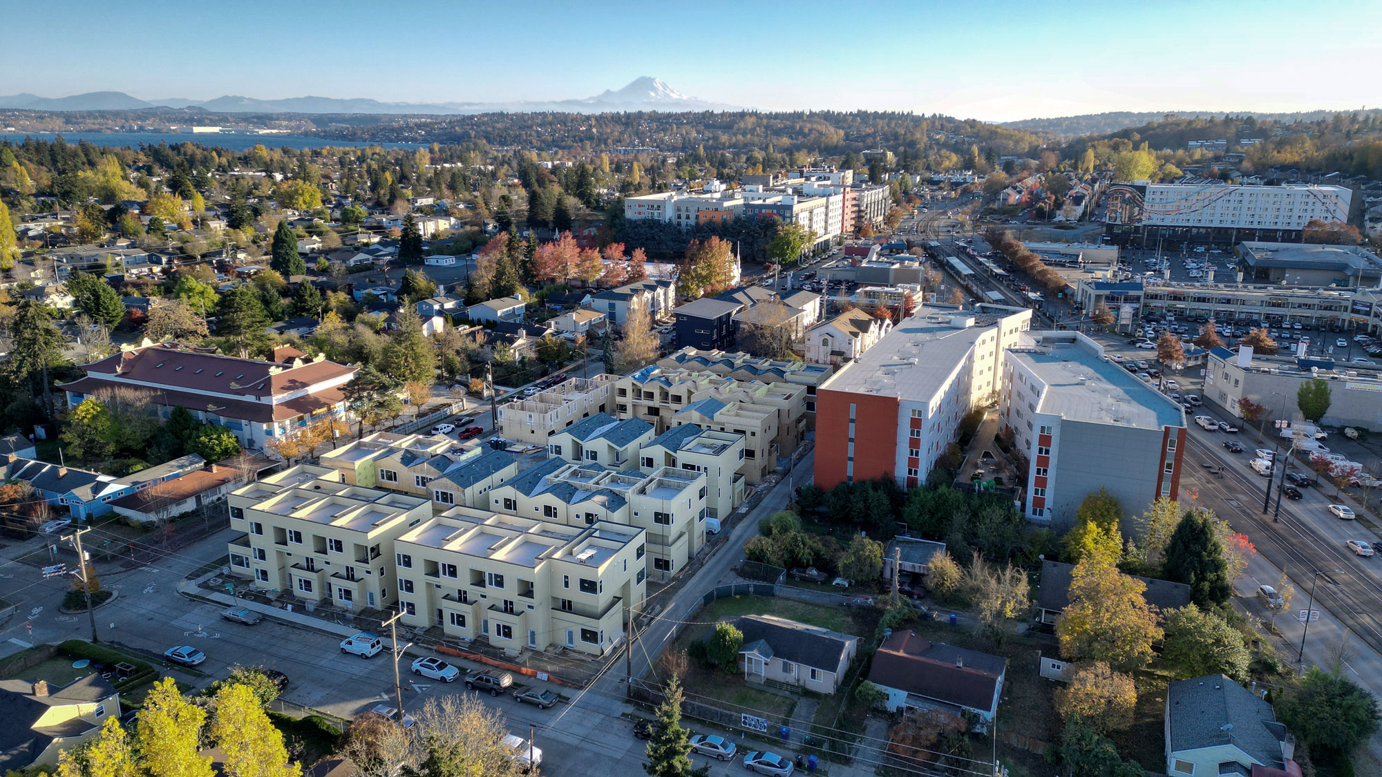 Aerial view of multi-family townhomes.