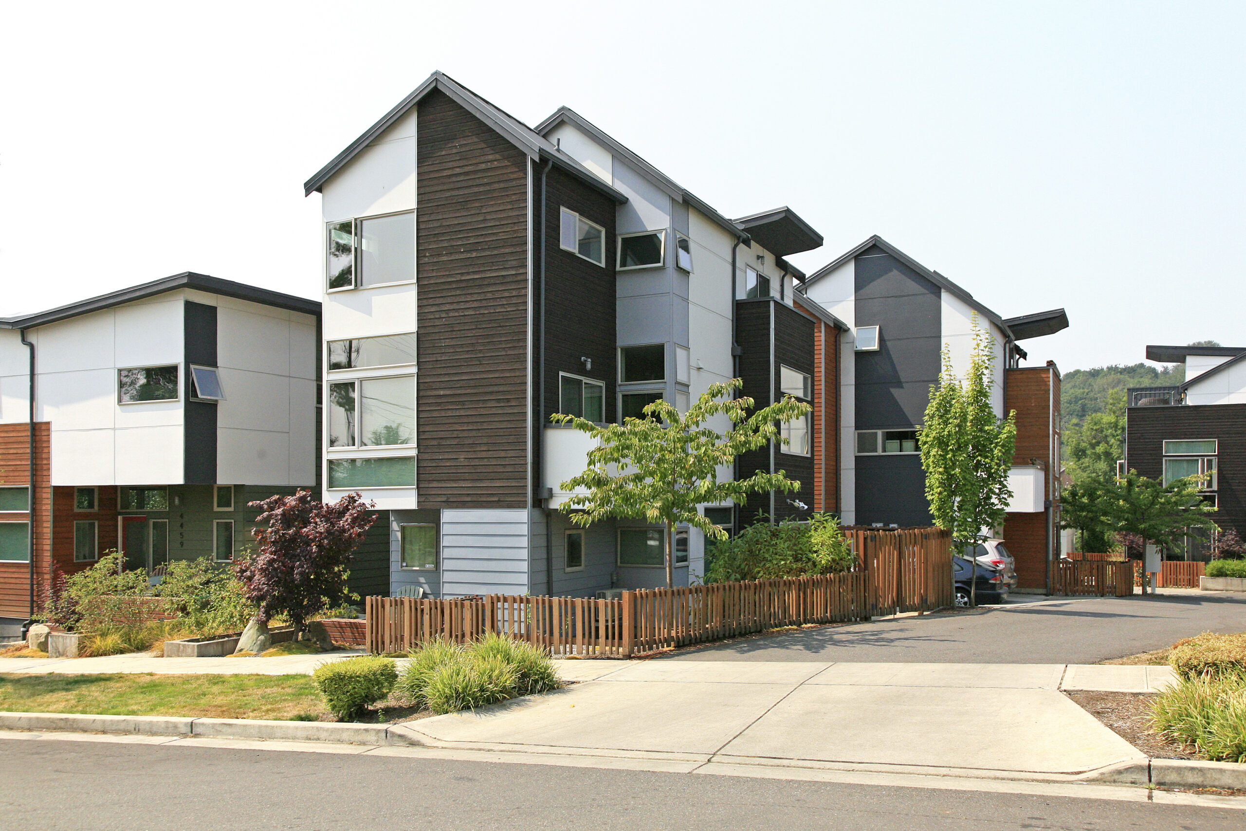 Zoomed out view of multifamily residences.